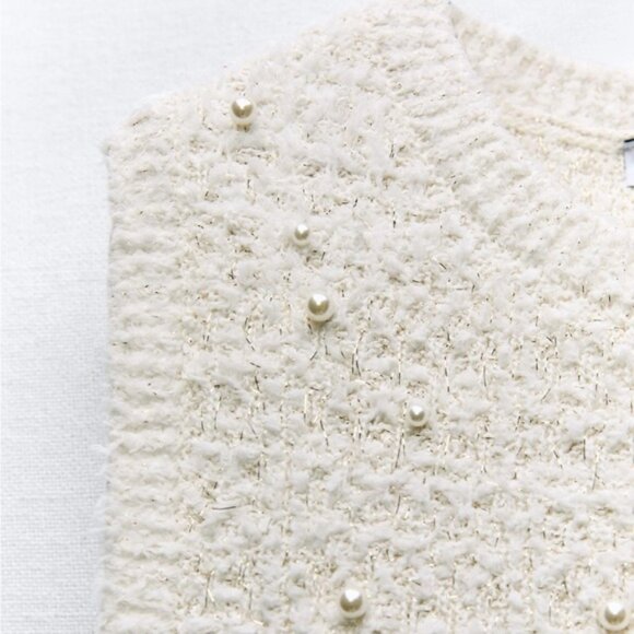 ZARA Pearl Trim Knit Mini Dress - Picture 7 of 9